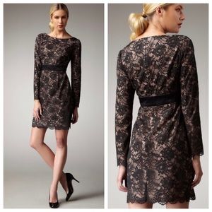 TRINA TURK Dentelle Black Lace Silk Floral Dress with Scalloped Edges